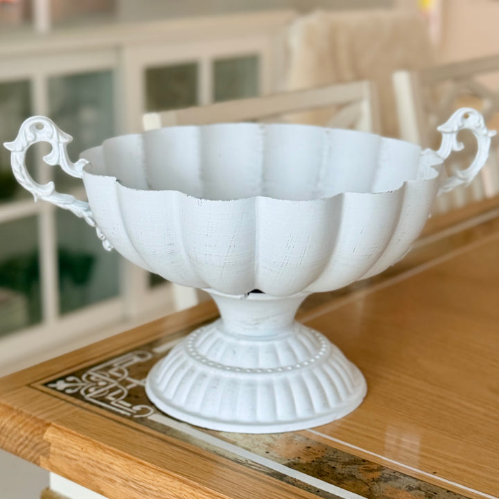 Beautiful white classical metal bowl, decorative bowl