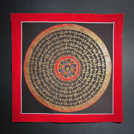 Kaunis mandala-maalaus kankaalle. Tibetiläinen mandala, käsinmaalattu.