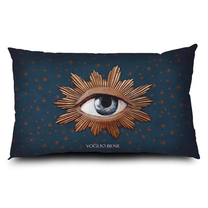 A back side view of a pillow case by Voglio Bene, depicting the scene "One against being".