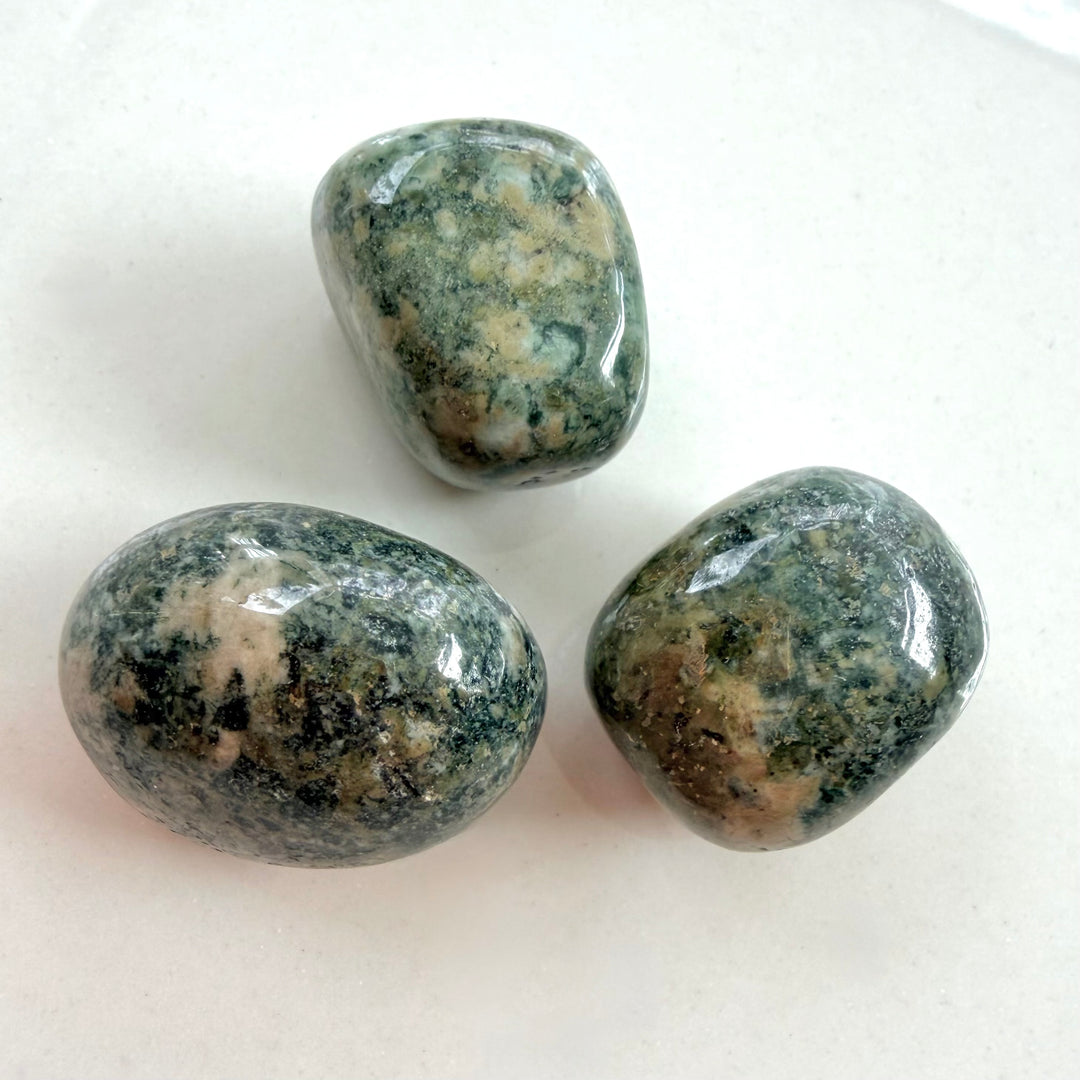 Hiottu ja sileä Preseli Bluestone -kivi, joka on väriltään tumman siniharmaa pienillä vaaleammilla pilkuilla. Kivi on kuvattu kirkkaalla taustalla, ja sen Stonehenge monumentista tunnettu rakenne erottuu selkeästi.