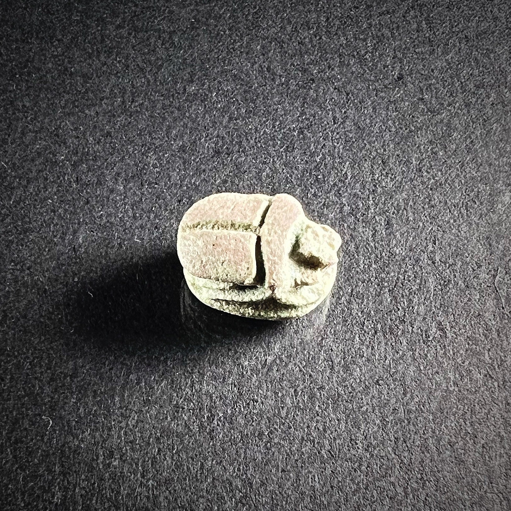 Ancient scarab of faience - side view