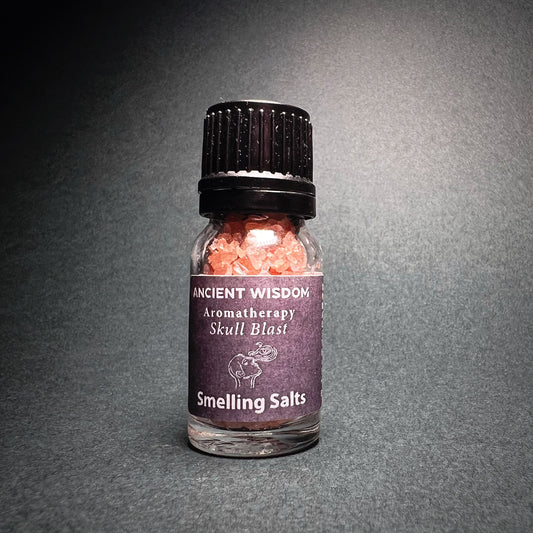 A bottle of smelling salt called Skull Blast.