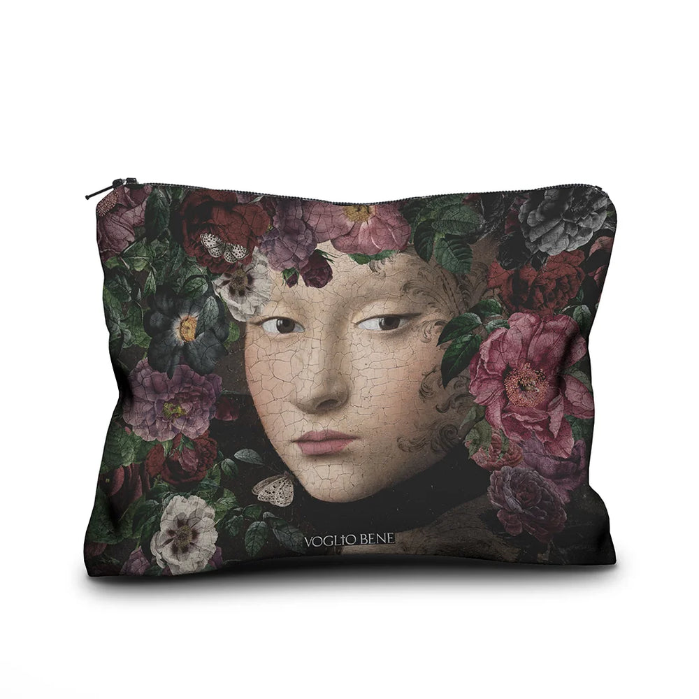 Kuvassa Voglio Bene samettipussukan takapuoli Starfire -kuvituksella, jossa sama kuvio toistuu.
In the image, the back side of a Voglio Bene velvet pouch with the Starfire illustration, showing the same pattern repeated.